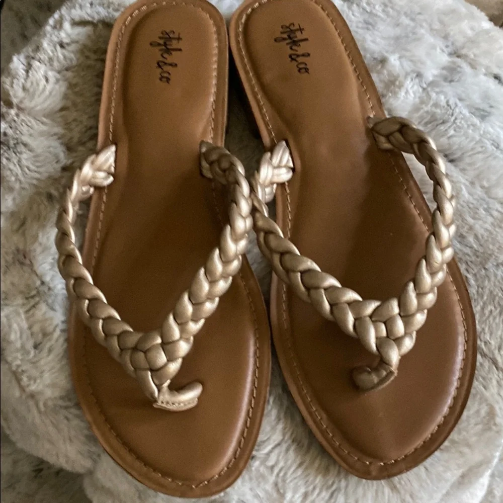 Style & Co Gold Braided Sandals - Picture 1 of 4